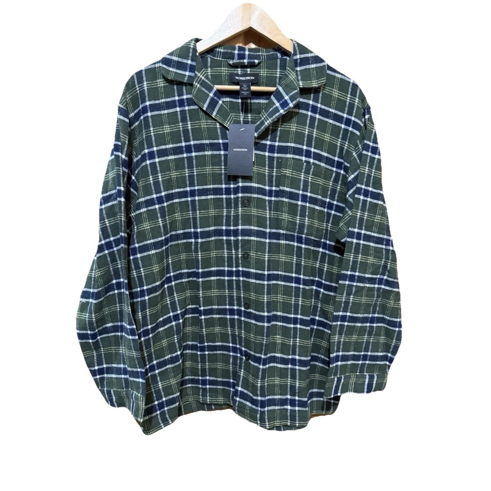 Nordstrom Men's Flannel Pajama Sleep Top Green‎ Ivy Weekend Tartan Medium NWT